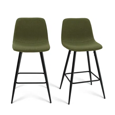Maison Boucle Upholstered Counter Height Stools With Backs In Green