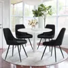 Maison Boucle White Round Dining Table Set With 4 Upholstered Faux Leather Dining Chairs- In Multi