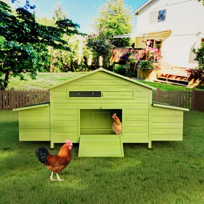 Maison Boucle Wooden Outdoor Chicken Coop With Nesting Boxes And Waterproof Roof -  In Green