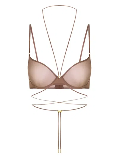 Maison Close Balconette Cross-back Bra In Brown