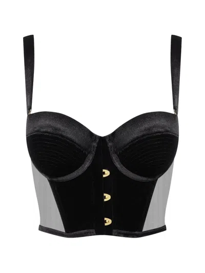 Maison Close Buttoned Bustier Bra In Black