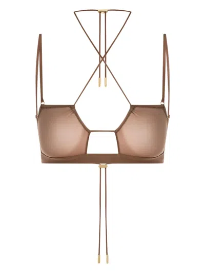 Maison Close Cross-back Bralette In Brown