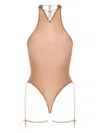 Maison Close French Kiss Light Halter-neck Thong Bodysuit In Brown