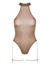 Maison Close French Kiss Light Halter-neck Thong Bodysuit In Brown