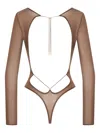 Maison Close French Kiss Light Open-back Long-sleeve Bodysuit In Brown