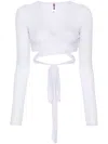 Maison Close La Femme Amazone Ribbed Wrap Blouse In White