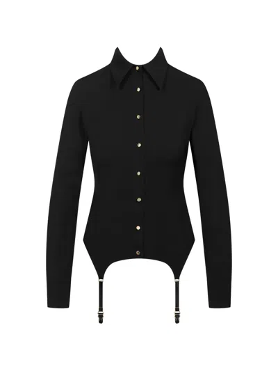 Maison Close Lace Back Suspender Shirt In Black