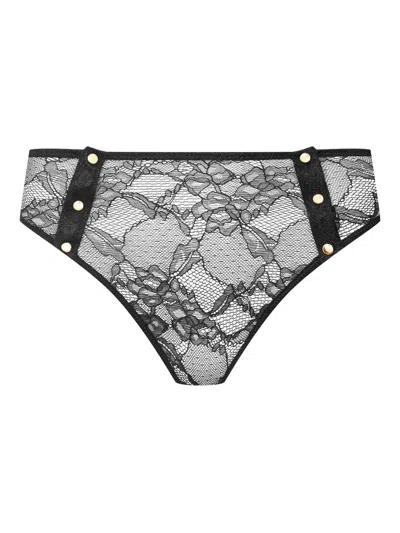 Maison Close Lace Button High-waist Thong In Black