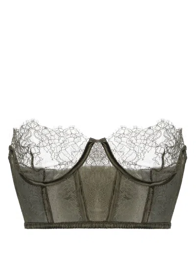Maison Close Lace-trim Detail Bustier Top In Green