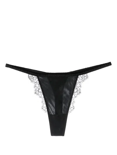 Maison Close Lace-trim Satin Thong In Black
