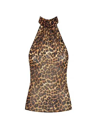 Maison Close Leopard-print Halterneck Top In Brown