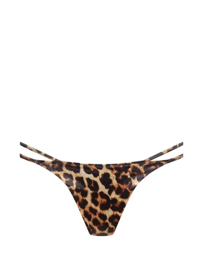 Maison Close Leopard-print Ring-detail Bikini Bottoms In Brown