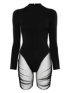 Maison Close Mesh-panelled Mock-neck Bodysuit In 黑色