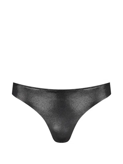 Maison Close Metallic-effect Bikini Bottoms In Black