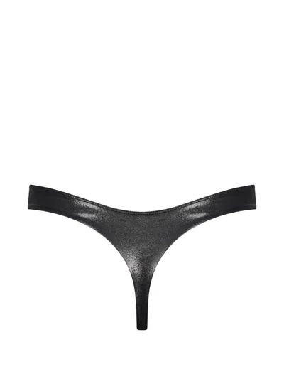 Maison Close Metallic-effect Bikini Bottoms In Black
