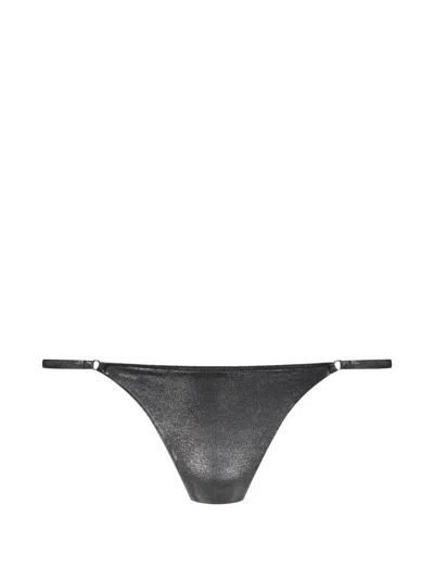 Maison Close Metallic-effect Bikini Bottoms In Black