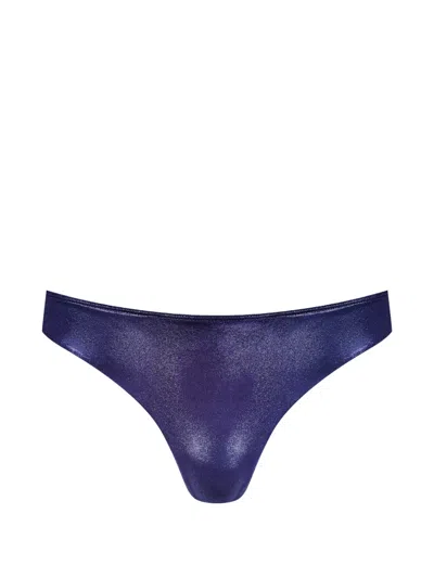 Maison Close Metallic-finish Bikini Bottoms In Blue