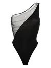 Maison Close One-shoulder Mesh-panelled Bodysuit In Noir/black