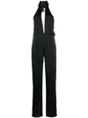 Maison Close Open-back Satin Jumpsuit In Black