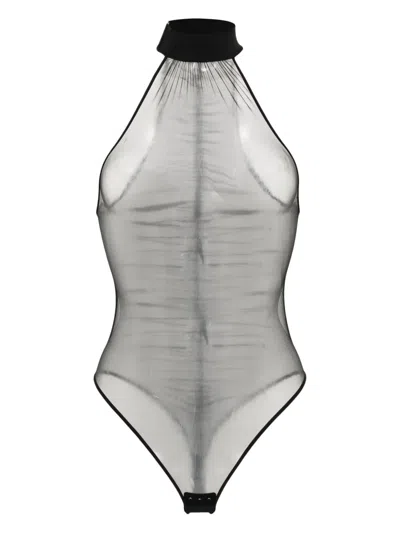Maison Close Ruched Sheer Mesh Bodysuit In Black