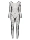 Maison Close Ruched Sheer Mesh Catsuit In Black