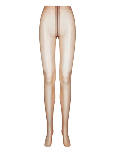 Maison Close Satin High-waisted Tights In Neutral