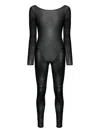 Maison Close Semi-sheer Draped Catsuit In Black