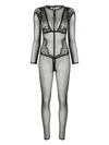 Maison Close Sheer Point D'esprit-mesh Jumpsuit In Black