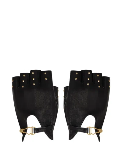 Maison Close Studded Leather Mittens In Black