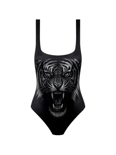 Maison Close Tiger Safari Swimsuit In Black