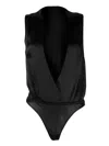 Maison Close Satin Deep V-neck Body In Black