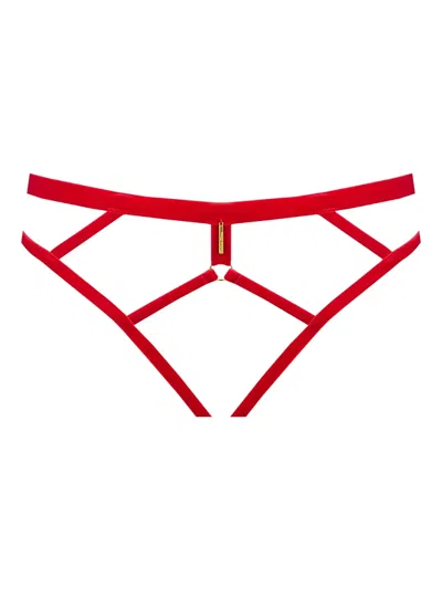 Maison Close Velvet Open Briefs In Red