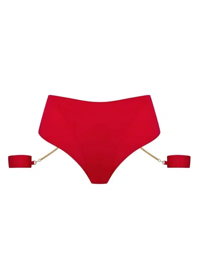 Maison Close Women's Tapage Nocturne High Waist Thong Bottom With Cuffs In Red
