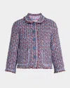 Maison Common 3/4-sleeve Paillette Multi Tweed Caban Jacket In Blue