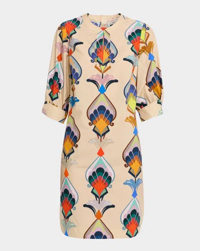 Maison Common Abstract-print Cotton Poplin 3/4-sleeve Dress In Multi