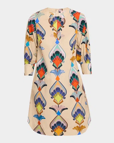 Maison Common Abstract-print Cotton Poplin 3/4-sleeve Dress In Multi