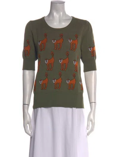 Pre-owned Maison Common Animal Print Scoop Neck Top In Green