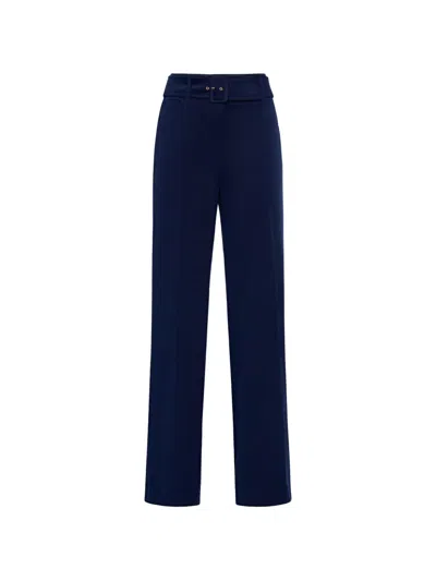 Maison Common Belted Straight-leg Trousers In Blue