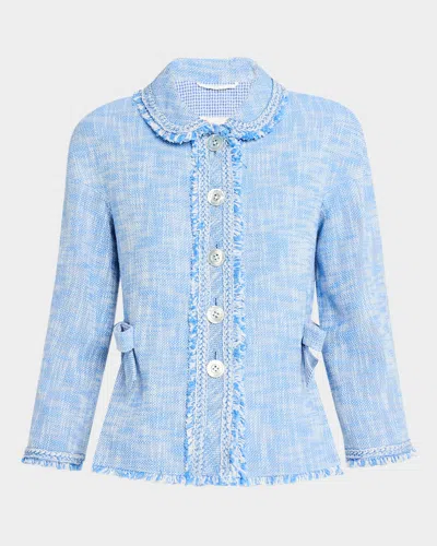 Maison Common Bows Cotton-blend Tweed Jacket In Light Blue