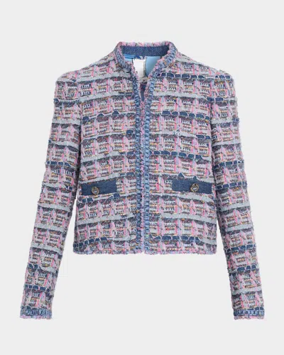 Maison Common Boxy Tweed Cotton Jacket In Blue