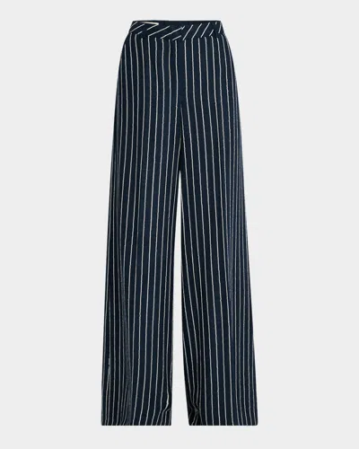 Maison Common Chain Pinstripe Full-leg Pants In Blue