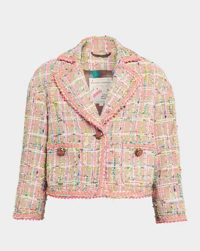 Maison Common Check Tweed Single-breasted Jacket In Pink