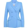 Maison Common Cool Wool Double Breasted Blazer In Blue