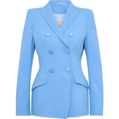 Maison Common Cool Wool Double Breasted Blazer In Blue