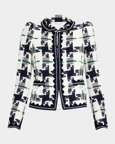 Maison Common Cotton-blend Basketweave Tweed Jacket In Navy