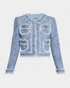 Maison Common Cotton-blend Short Jacket With Fringe Trim In Blue