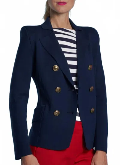 Maison Common Double-breasted Knitted Jacket With Buttons In Navy In Black