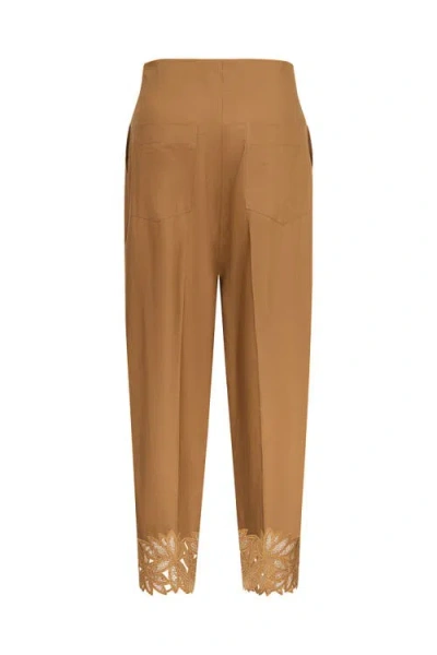 Maison Common Embroidered Cotton Trousers With Belt In Brown