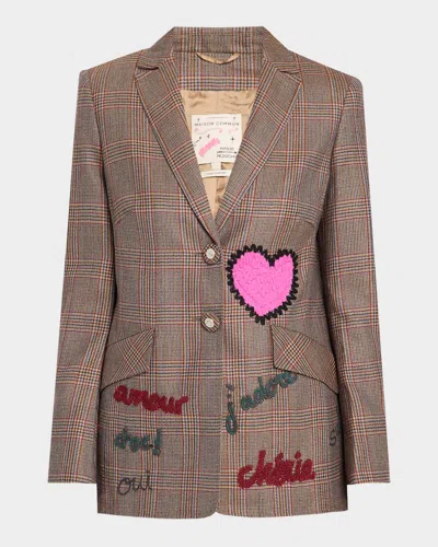 Maison Common Embroidered Glen Plaid Single-breasted Jacket In Brown