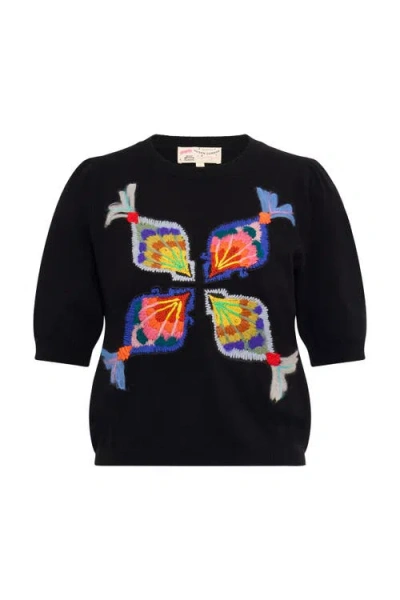 Maison Common Embroidered Half Sleeve Pullover In Black